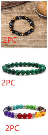 Classic Black Matte Green Malachite Bracelets Suitable Women Men Elastic Strand Jewelry - Artigo Importado