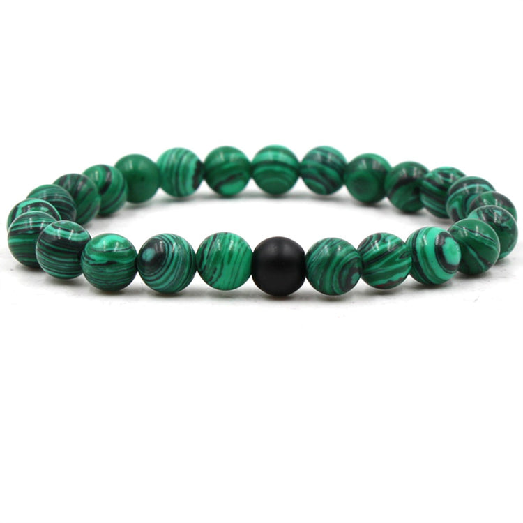 Classic Black Matte Green Malachite Bracelets Suitable Women Men Elastic Strand Jewelry - Artigo Importado