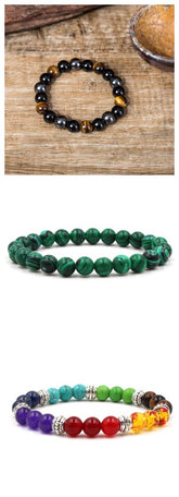 Classic Black Matte Green Malachite Bracelets Suitable Women Men Elastic Strand Jewelry - Artigo Importado