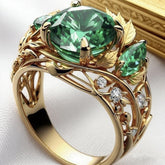 Elegant Emerald And Diamond Ring For Women With A Creative Floral Design - Artigo Importado