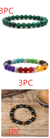 Classic Black Matte Green Malachite Bracelets Suitable Women Men Elastic Strand Jewelry - Artigo Importado