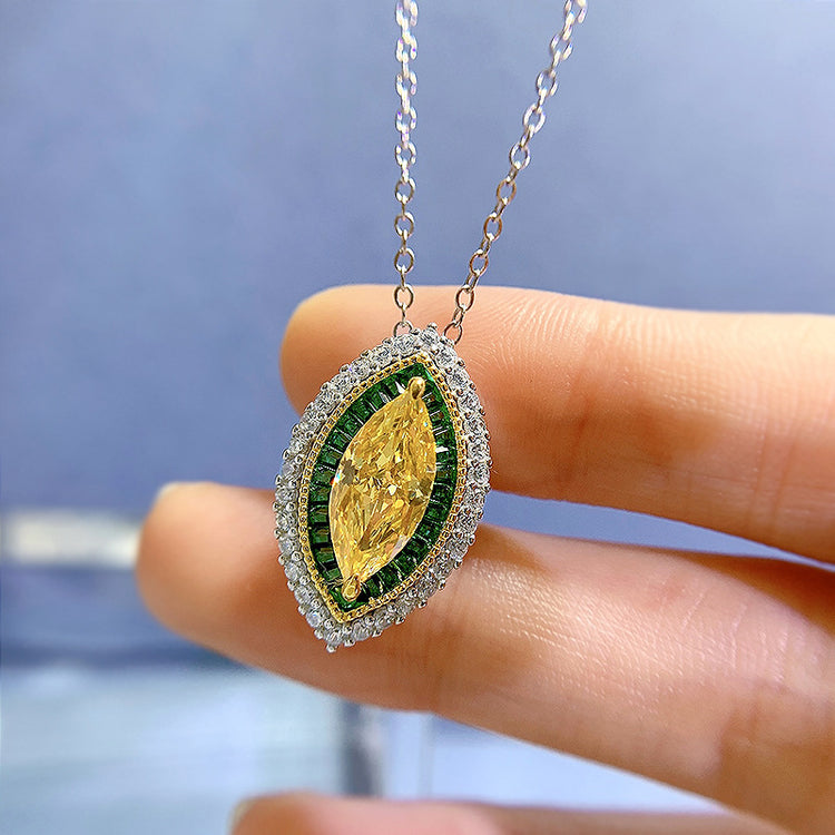 New 925 Silver Necklace 613 Yellow Diamond Horse Eye Pendant For Women - Artigo Importado