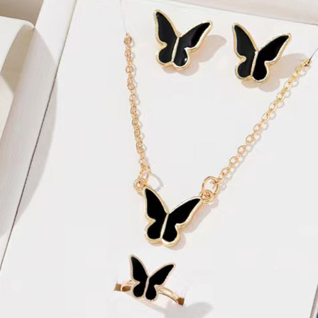 5PCS Fashion Butterfly Pendants Necklace Earrings Ring Bracelet Sets For Women Jewelry Set Bridal Wedding Jewelry Gift - Artigo Importado