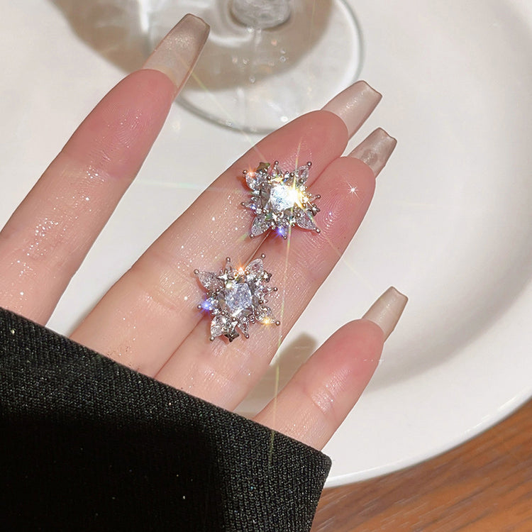 Sparking Snowflake Earrings For Women Shiny Zircon  Firework Exquisite Earring Christmas New Year Party Jewelry - Artigo Importado