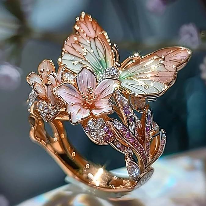 Adjustable Crystal Butterfly Flower Ring For Women - Artigo Importado