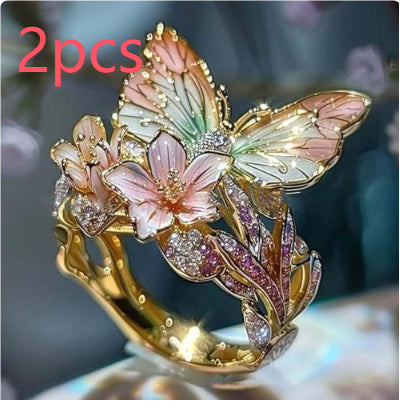 Adjustable Crystal Butterfly Flower Ring For Women - Artigo Importado