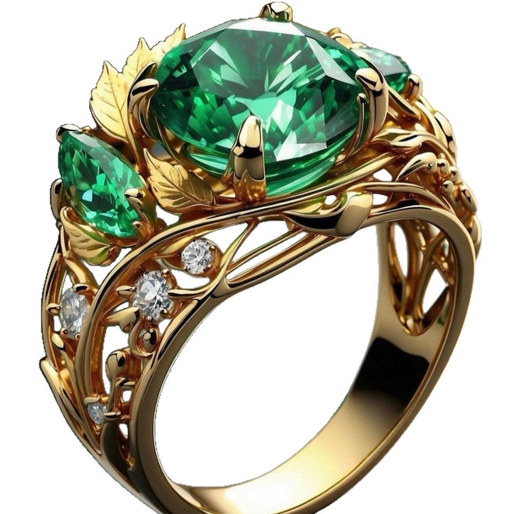 Elegant Emerald And Diamond Ring For Women With A Creative Floral Design - Artigo Importado