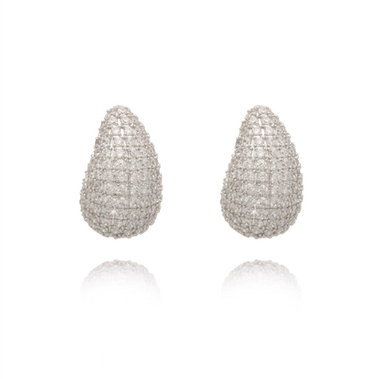 Fashion Jewelry Vintage Chunky Dome Drop Earrings For Women Glossy Stainless Steel Thick Zircon Inlaid Teardrop Earring Earrings Women - Artigo Importado