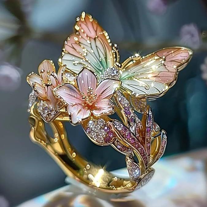Adjustable Crystal Butterfly Flower Ring For Women - Artigo Importado