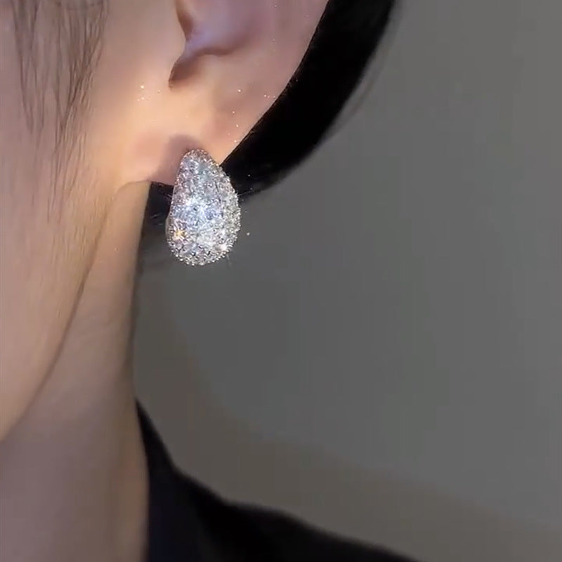 Fashion Jewelry Vintage Chunky Dome Drop Earrings For Women Glossy Stainless Steel Thick Zircon Inlaid Teardrop Earring Earrings Women - Artigo Importado